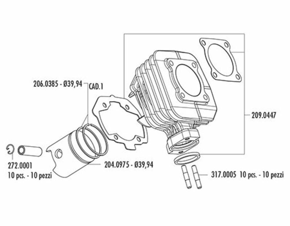 SP 1016817 POLINI Zylinder-Kolben-Kit - Ø40mm Peugeot passend fuer PEUGEOT CITYSTAR 50 2T