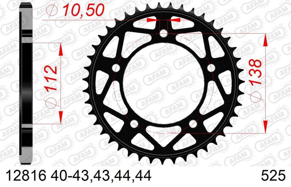 SP 1074462005 AFAM Standard Stahlritzel hinten 12816 - 525 passend fuer YAMAHA MT-09