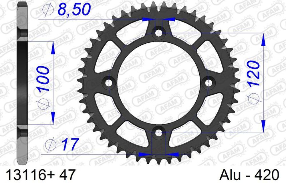 SP 1074465001 AFAM Ultraleichtes harteloxiertes Aluminiumritzel hinten 13116 - 420 passend fuer YAMAHA YZ 65