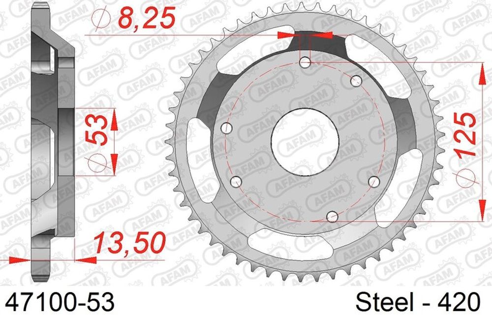 SP 1074656002 AFAM Standard Stahlritzel hinten 47100 - 420 passend fuer DERBI SENDA 50