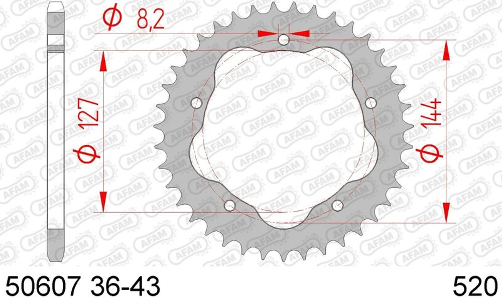 SP 1074669004 AFAM Standard Stahl Kettenrad hinten 50607 - 520 - Benötigt einen AFAM-Kronenhalter passend fuer DUCATI 848