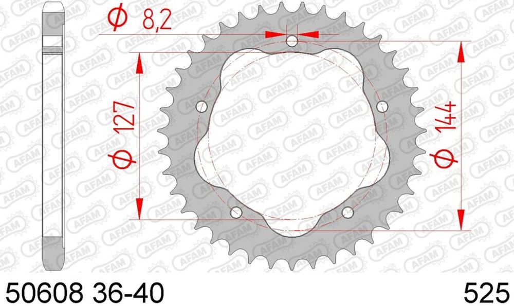 SP 1074671003 AFAM Standard Stahl Kettenrad hinten 50608K - 525 - Benötigt einen AFAM-Kronenhalter passend fuer DUCATI 1000 MULTISTRADA