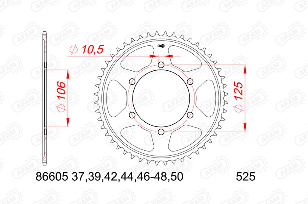 SP 1074760005 AFAM Standard Stahlritzel hinten 86605 - 525 passend fuer TRIUMPH SCRAMBLER 1200