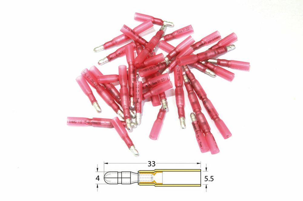 SP 1079696 BIHR Schrumpfschlauch-Crimpverbinder männlich rot transparent Ø 0,5 mm²/1,5 mm² - 50 Stück passend fuer