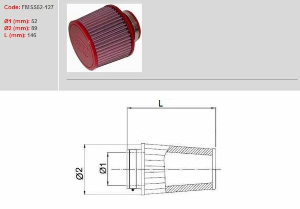 SP 1097775 BMC Luftfilter konisch Ø 52 mm - FMSS52-127 passend fuer