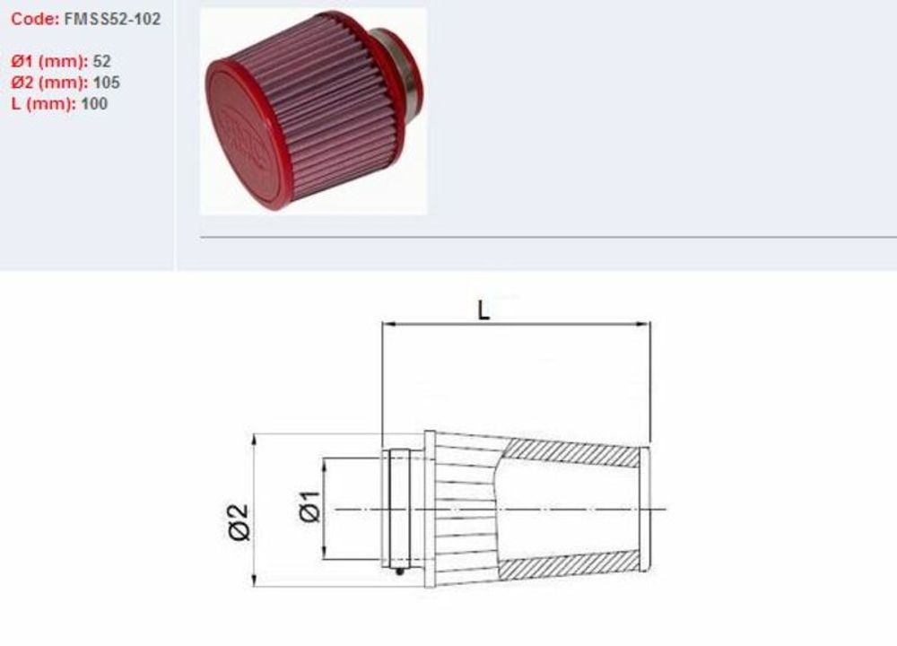 SP 1098218 BMC Luftfilter konisch Ø 52 mm - SS52-102 passend fuer