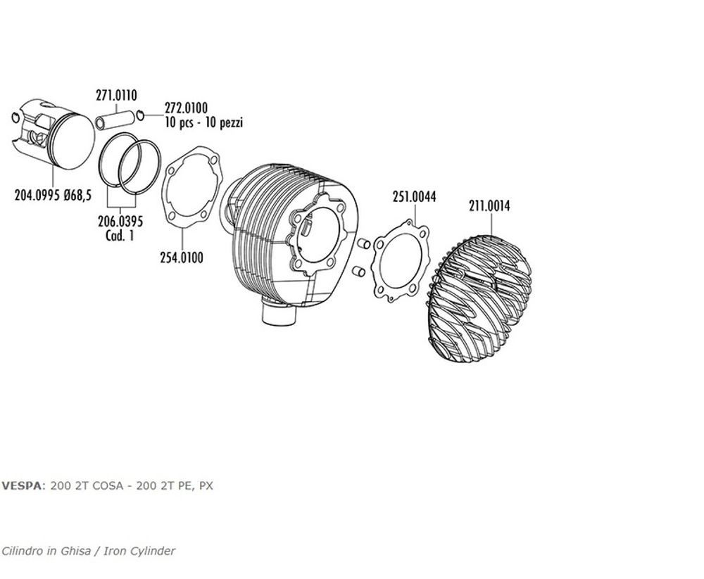 SP 1123549 POLINI Zylinder Kit - Ø68,5mm passend fuer VESPA VESPA PE