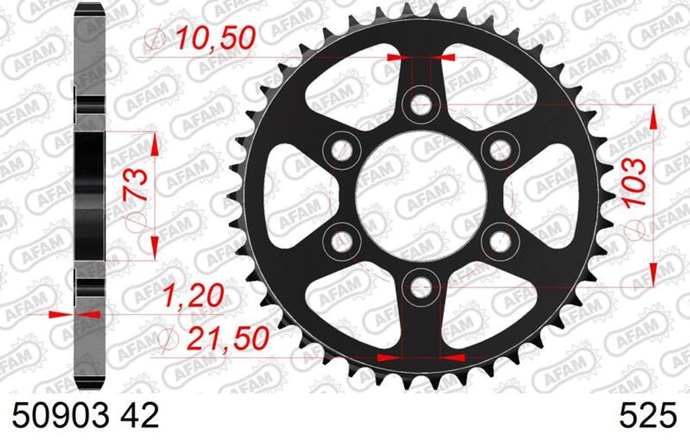 SP 1124286001 AFAM Stahl Kettenrad hinten 50903-42 - 525 passend fuer DUCATI MULTISTRADA V4 Schwarz