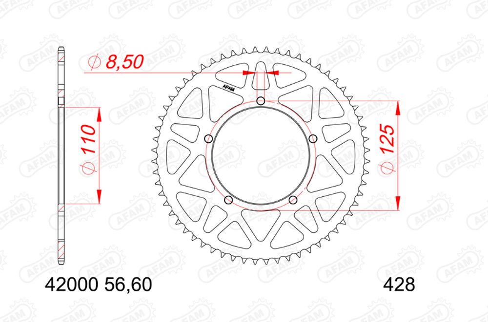 SP 1124655002 AFAM Aluminium Kettenrad hinten 12000-60 passend fuer SHERCO SM 50 Schwarz