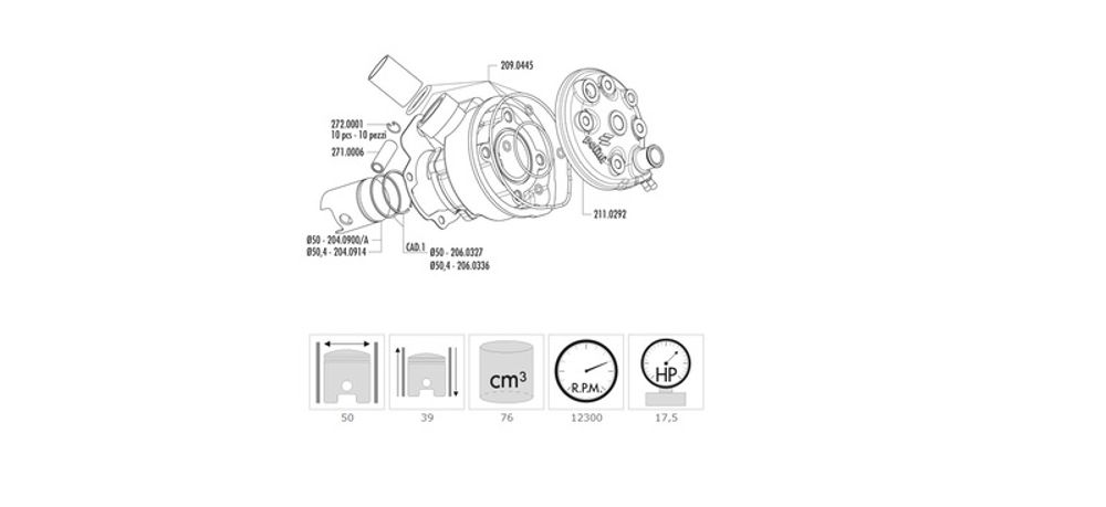 SP 1125450 POLINI 80cc Zylinder-Kolben-Kit - Minarelli AM6 Ø50mm passend fuer RIEJU RS2 50