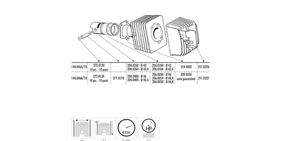 SP 1125886 POLINI Zylinder-Kit Ciao ?43mm Kolbenbolzen ?10mm passend fuer PIAGGIO CIAO 50