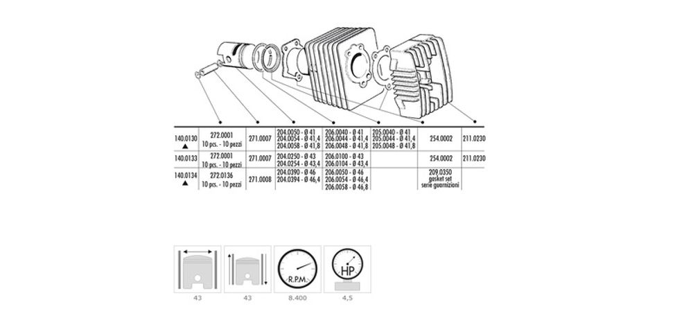 SP 1125893 POLINI Zylinder-Kit SI-CBA-ECO-Bravo ?43mm passend fuer PIAGGIO SI