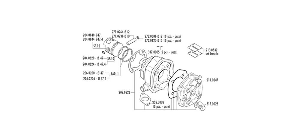 SP 1125912 POLINI Zylinder Kit Yamaha-Aprilia SR H20-Mal.F12 LC Pin 12mm passend fuer YAMAHA AEROX
