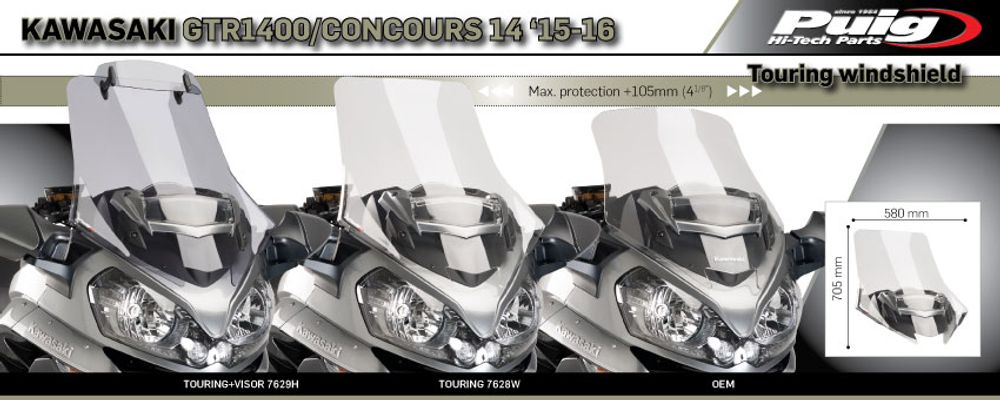 PUIG 7628H Tourenscheibe passend fuer KAWASAKI GTR1400 Getönt