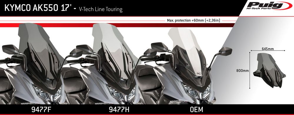 PUIG 9477W Windschutzscheibe V-Tech Line Touring passend fuer KYMCO AK550 Transparent