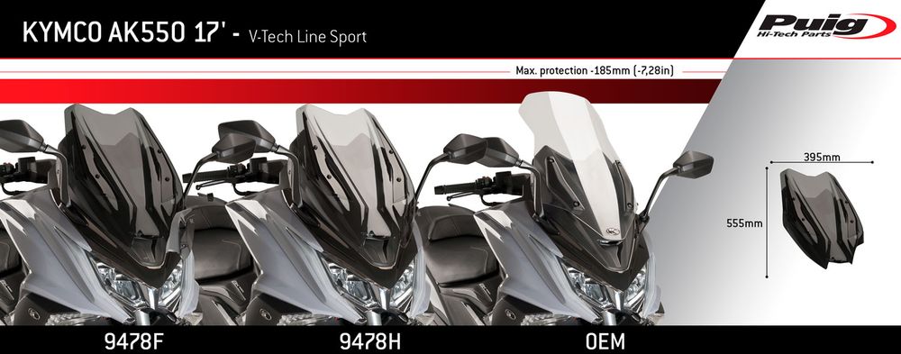 PUIG 9478W Windschutzscheibe V-Tech Line Sport passend fuer KYMCO AK550 Transparent