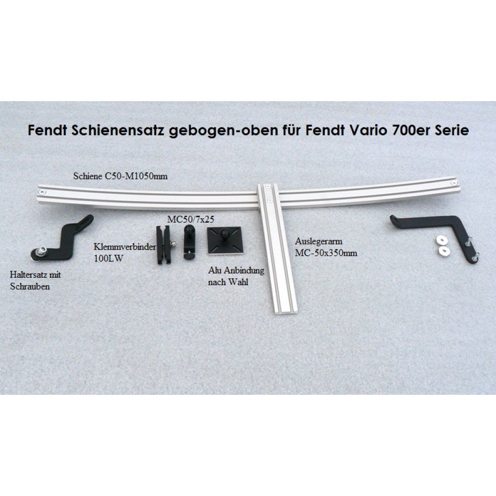RA 7007-3076- Platte 6x62x33 Fendt-Schienensatz <<gebogen-oben>> Alu Kugelflex®