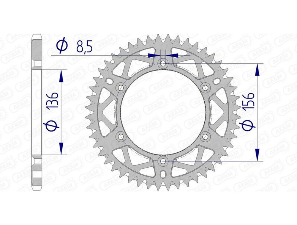 SP 1074538001 AFAM Ultraleichtes selbstreinigendes Aluminiumritzel hinten 15206 - 520    passend fuer HUSQVARNA CR 250