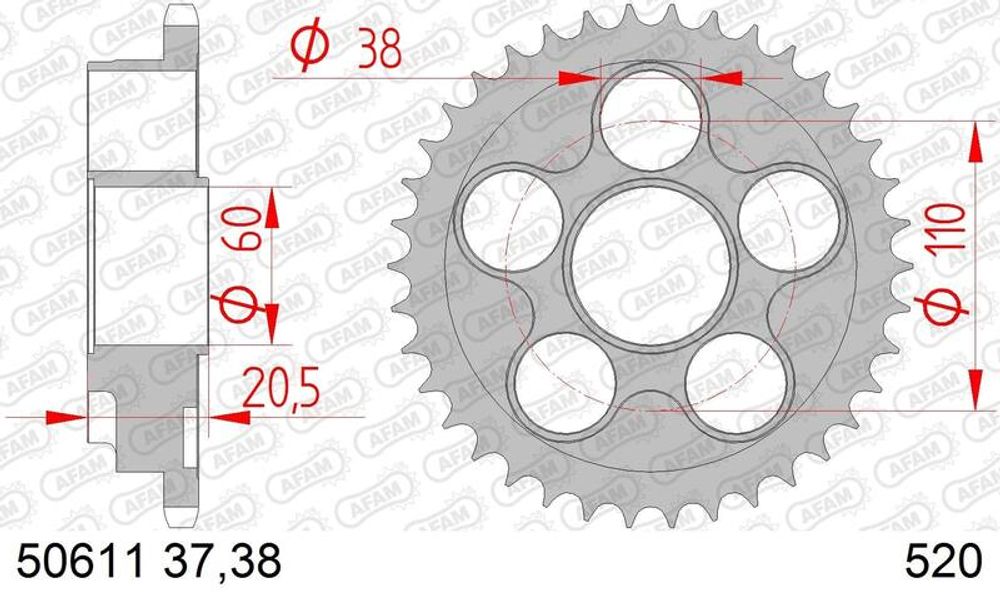 SP 1074673002 AFAM Standard Stahlritzel hinten 50611 - 520    passend fuer DUCATI 748