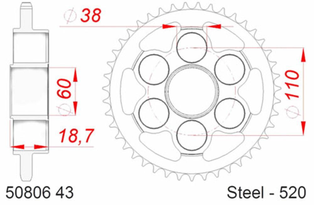 SP 1074682001 AFAM Standard Stahlritzel hinten 50806 - 520    passend fuer DUCATI SUPERSPORT