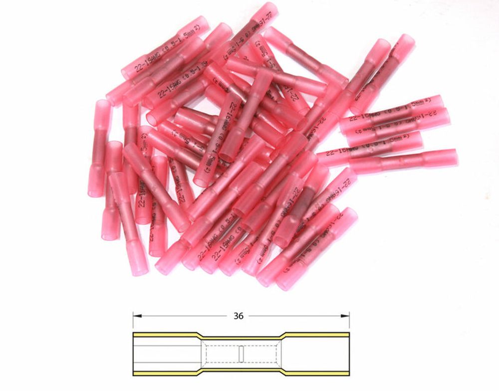 SP 1079693 BIHR Schrumpfschlauch-Crimpverbinder rot transparent Ø 0,5 mm²/1,5 mm² - 50 Stück  passend fuer   Rot