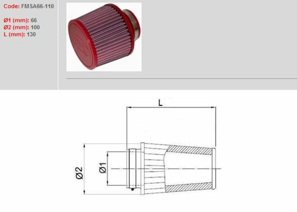 SP 1097800 BMC Luftfilter konisch Ø 66 mm - FMSA66-110  passend fuer