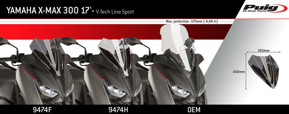 PUIG 9474F Windschutzscheibe V-Tech Line Sport  passend fuer YAMAHA X-MAX 400 Stark getönt