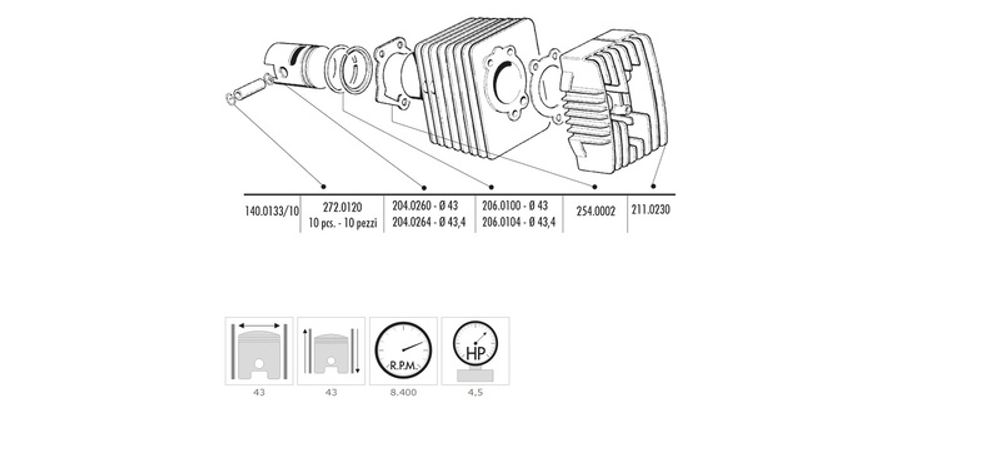 SP 1125894 POLINI Zylinder-Kit SI-CBA-Eco-Bravo ?43mm Pin10  passend fuer PIAGGIO BRAVO