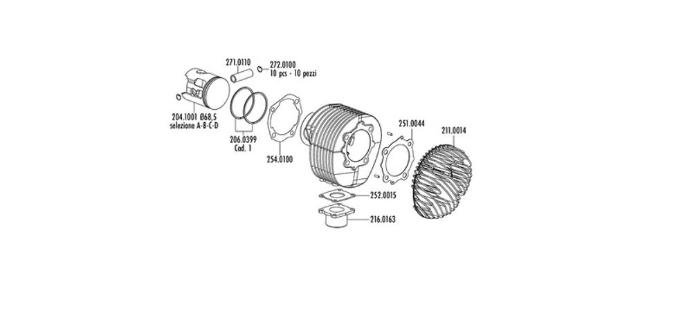 SP 1125900 POLINI Zylinder-Kit Vespa PE 200 ?68.5mm mit Zylinderkopf  passend fuer VESPA VESPA COSA