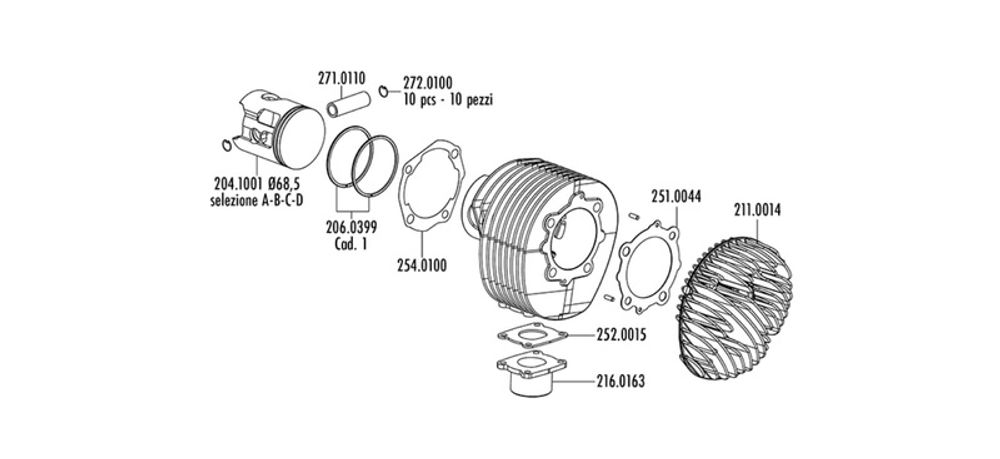 SP 1125901 POLINI Zylinder-Kit Vespa PE200 Aluminium ?68,5mm STR 60mm mit Kopf  passend fuer VESPA VESPA PX