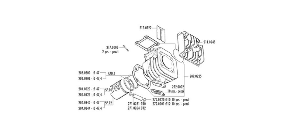 SP 1125908 POLINI Zylinder-Bausatz BWS-MBK Booster ? 47mm Stift 12mm  passend fuer ITALJET SCOOP 50