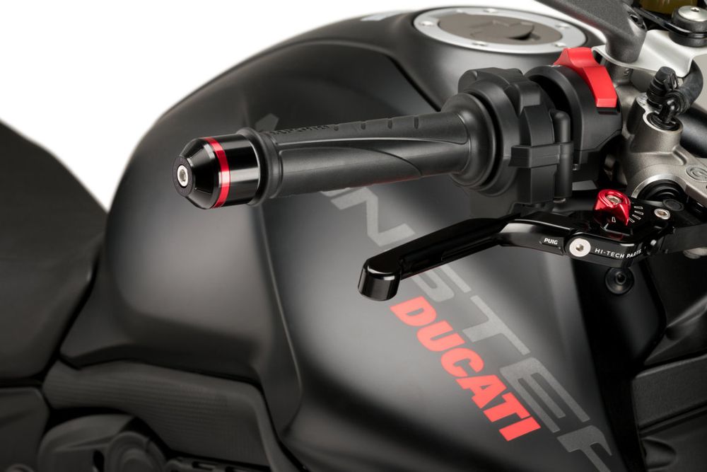 PUIG 20720N Kurze Lenkerendgewichte mit Ring  passend fuer DUCATI MONSTER 937 Schwarz