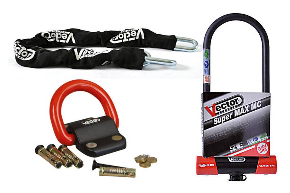SP 3032188 VECTOR Diebstahlschutz-Set mit Kette 1.30m + MC Super MAX XXXL Diebstahlschutz U + Wandanker Compac Blok  passend fuer