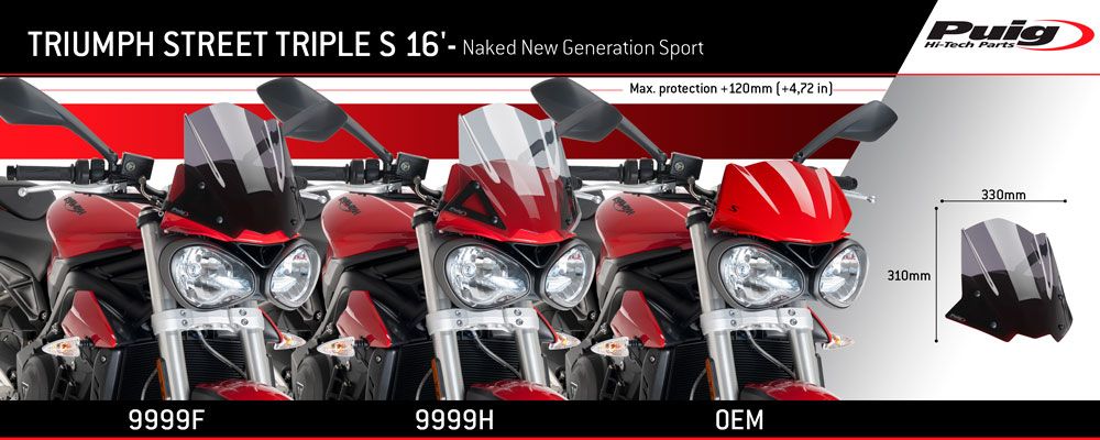 PUIG 9999W Windschutzscheibe New Generation Sport  passend fuer TRIUMPH STREET TRIPLE 765 S Transparent